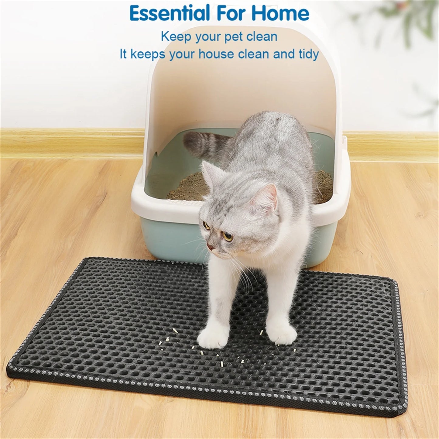 Pefilos Double Layer anti Tracking Waterproof Cat Litter Trapping Mat Black