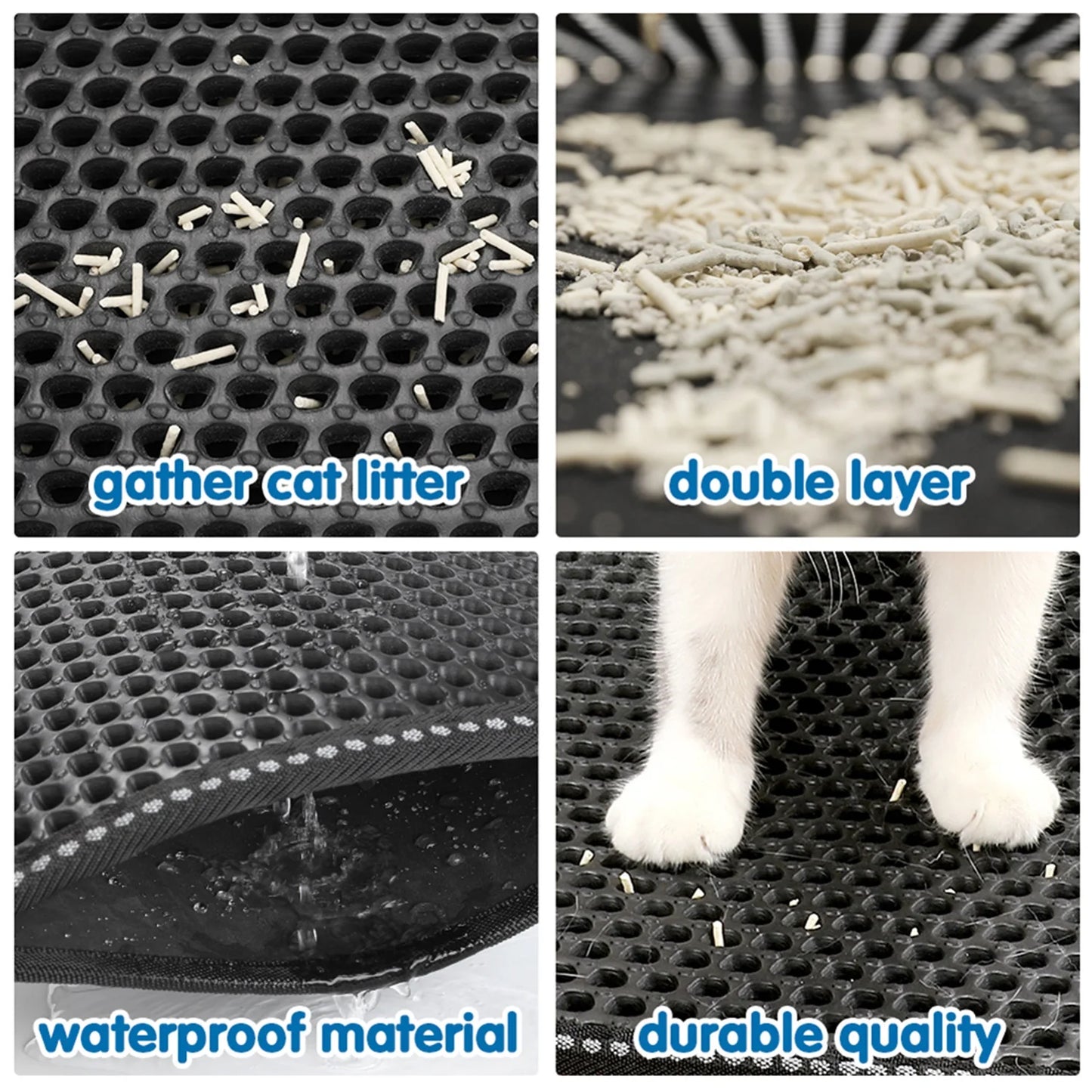Pefilos Double Layer anti Tracking Waterproof Cat Litter Trapping Mat Black