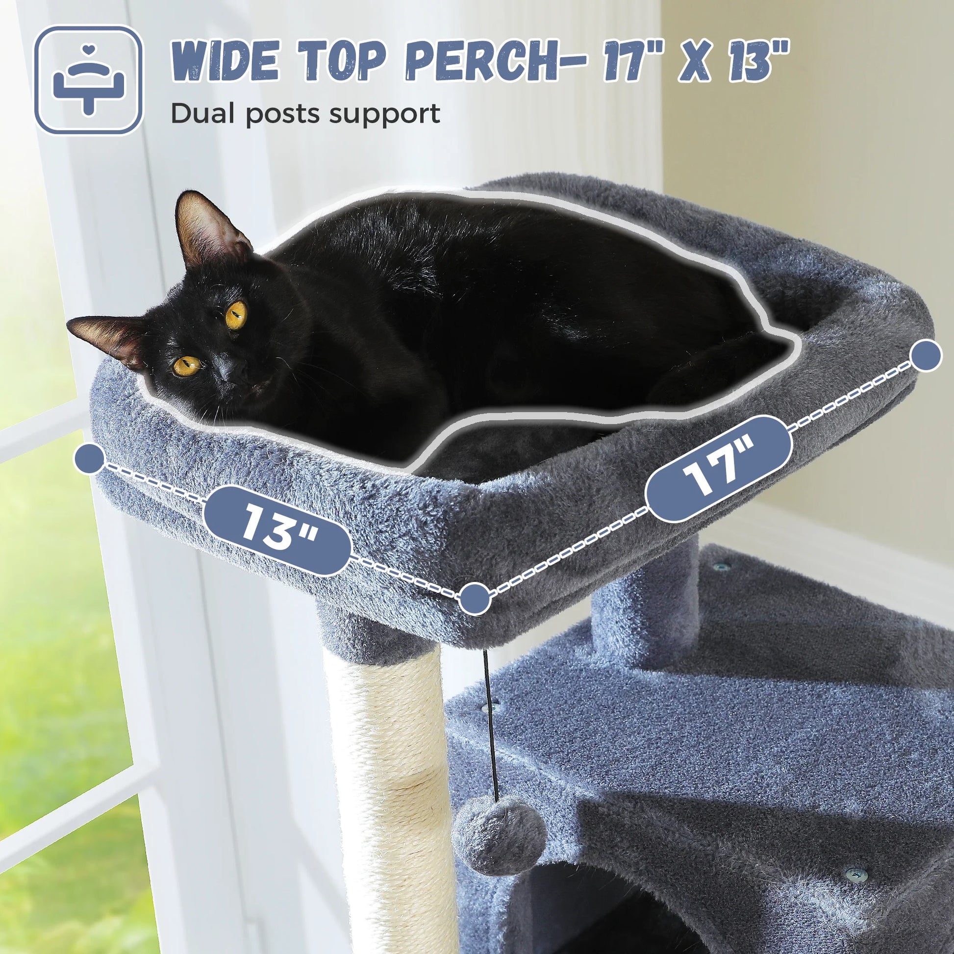 PAWZ Road 69" Cat Tree for Indoor Cats Multi-Level Cat Condo with Large Hammock Perch and 5 Scratching Posts, Dark Gray