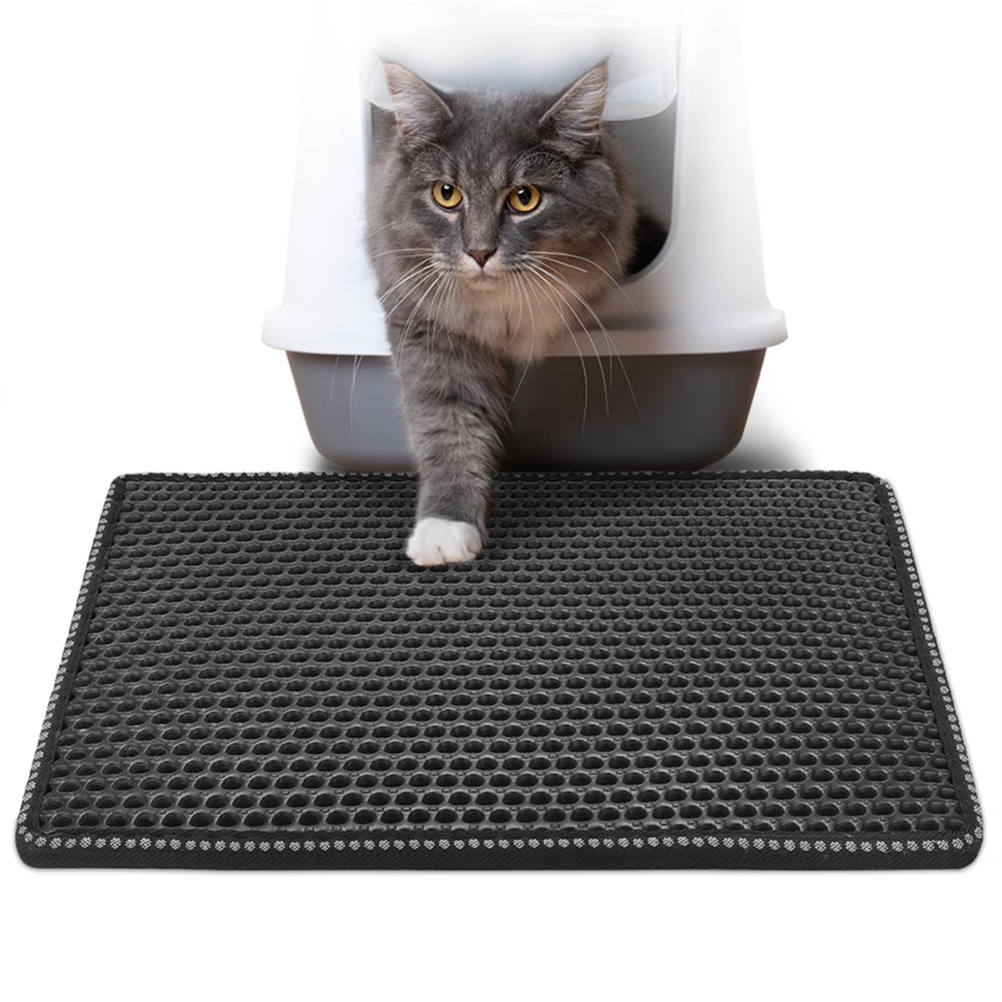 Pefilos Double Layer anti Tracking Waterproof Cat Litter Trapping Mat Black