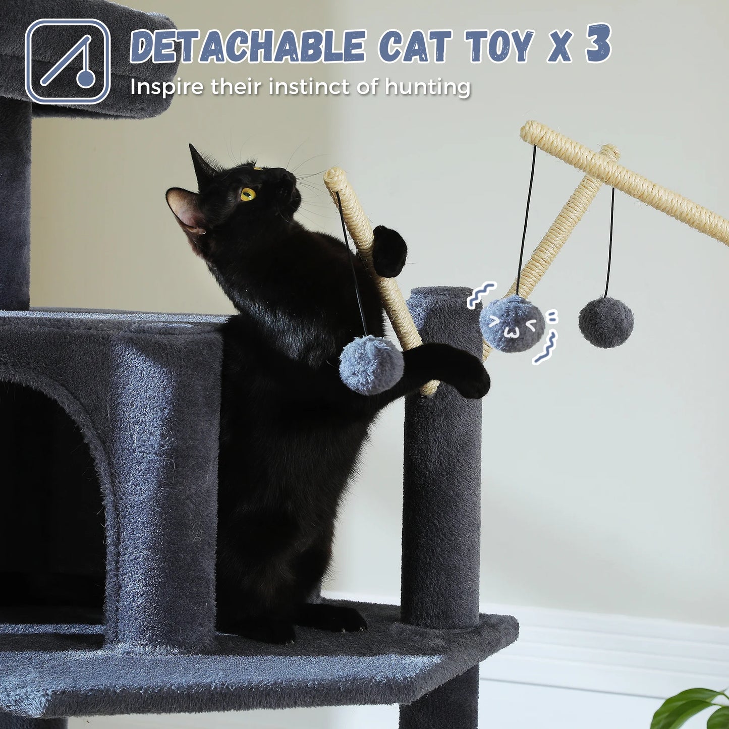 PAWZ Road 69" Cat Tree for Indoor Cats Multi-Level Cat Condo with Large Hammock Perch and 5 Scratching Posts, Dark Gray
