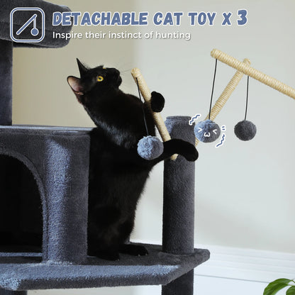 PAWZ Road 69" Cat Tree for Indoor Cats Multi-Level Cat Condo with Large Hammock Perch and 5 Scratching Posts, Dark Gray