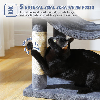 PAWZ Road 69" Cat Tree for Indoor Cats Multi-Level Cat Condo with Large Hammock Perch and 5 Scratching Posts, Dark Gray