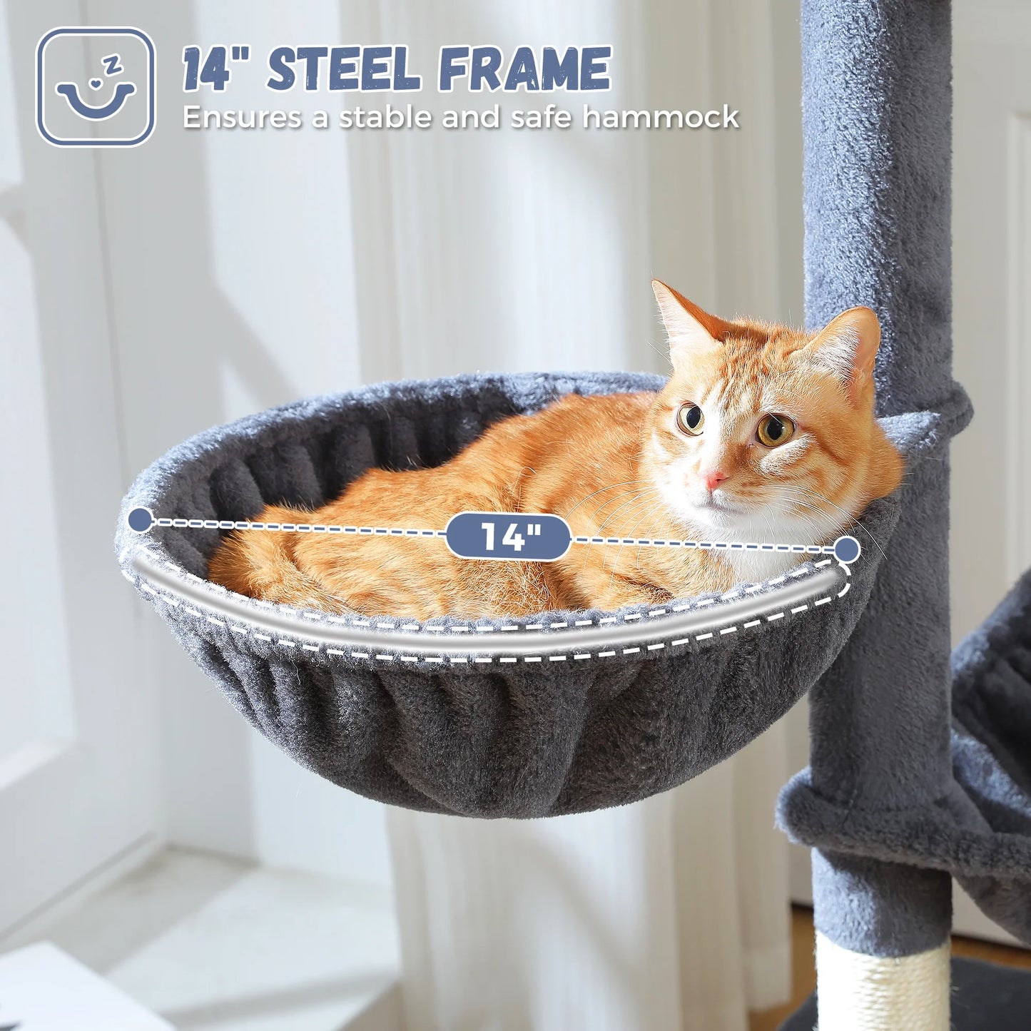 PAWZ Road 69" Cat Tree for Indoor Cats Multi-Level Cat Condo with Large Hammock Perch and 5 Scratching Posts, Dark Gray