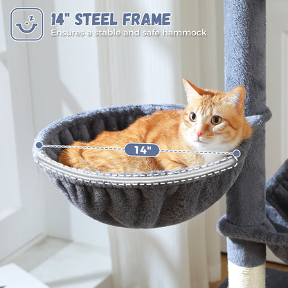 PAWZ Road 69" Cat Tree for Indoor Cats Multi-Level Cat Condo with Large Hammock Perch and 5 Scratching Posts, Dark Gray