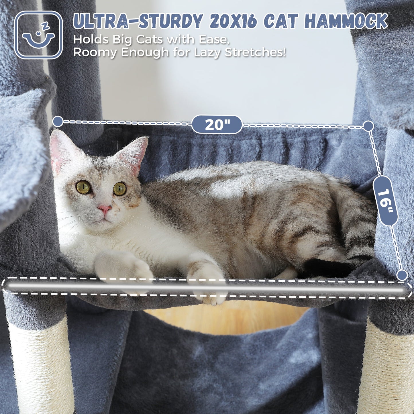 PAWZ Road 69" Cat Tree for Indoor Cats Multi-Level Cat Condo with Large Hammock Perch and 5 Scratching Posts, Dark Gray