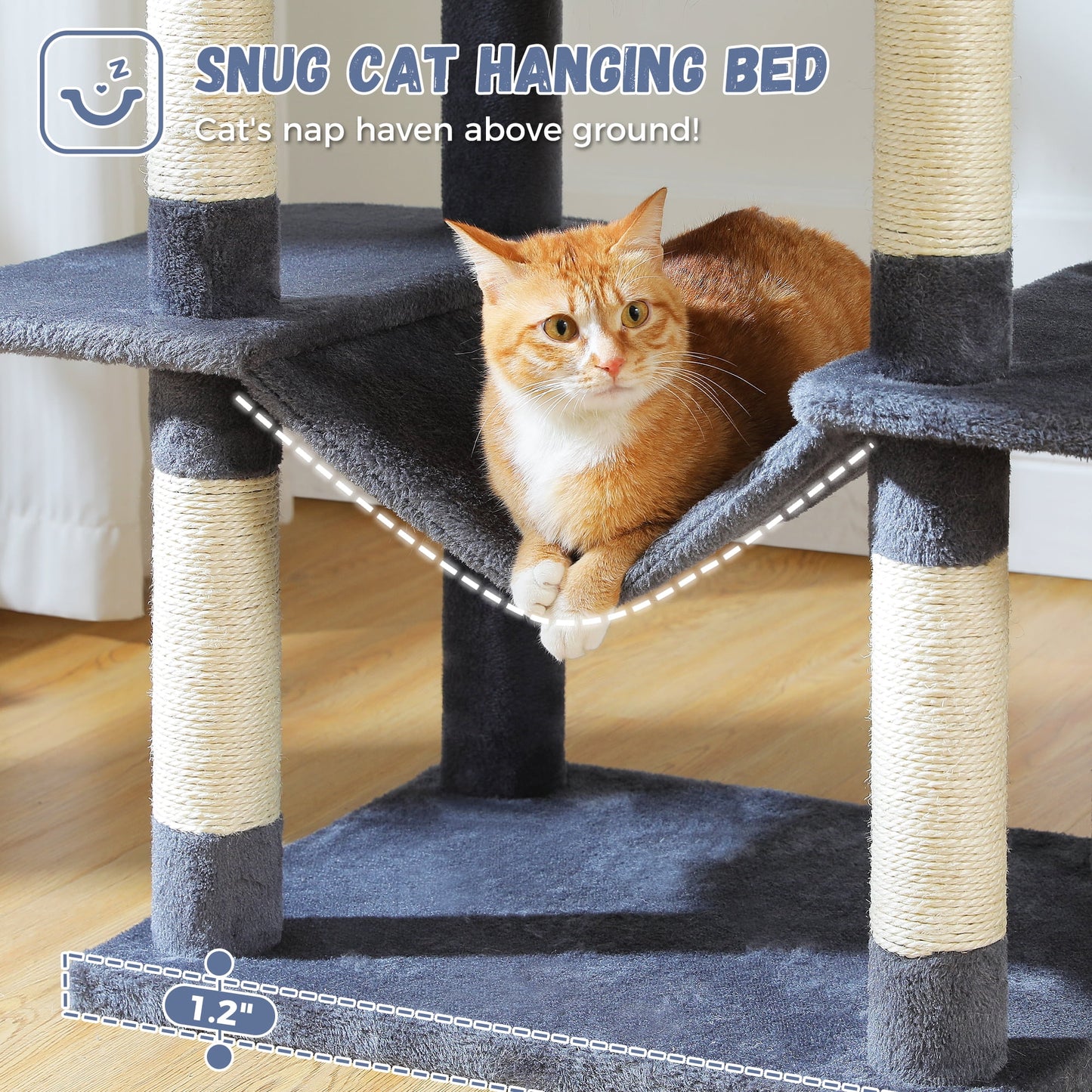 PAWZ Road 69" Cat Tree for Indoor Cats Multi-Level Cat Condo with Large Hammock Perch and 5 Scratching Posts, Dark Gray