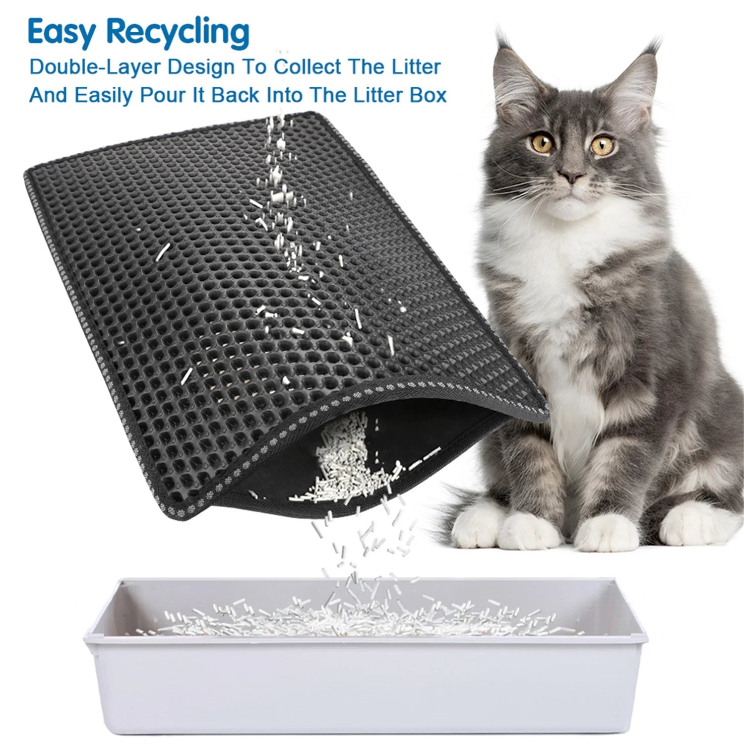 Pefilos Double Layer anti Tracking Waterproof Cat Litter Trapping Mat Black